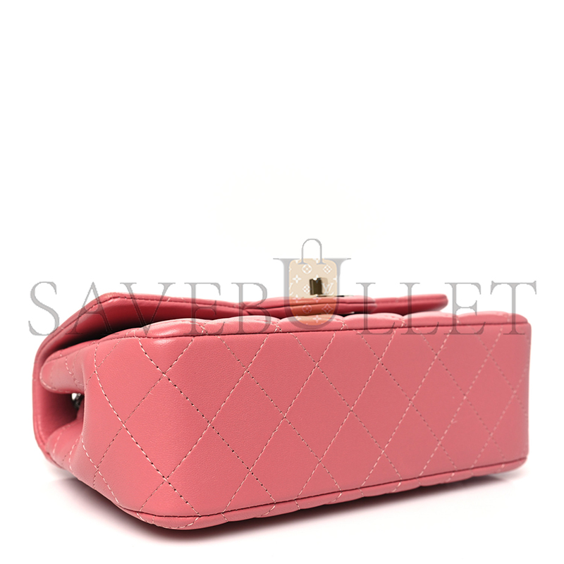 Ch*el lambskin quilted mini rectangular flap pink a01116 (20*13*6cm)